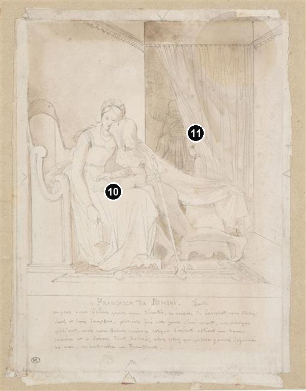 Annotated details from Paolo and Francesca — Drawing RF 23328 by Ingres